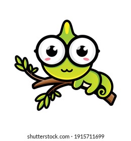 a cute chameleon relaxing on a tree branch