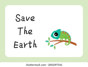 cute chameleon save the earth poster vector