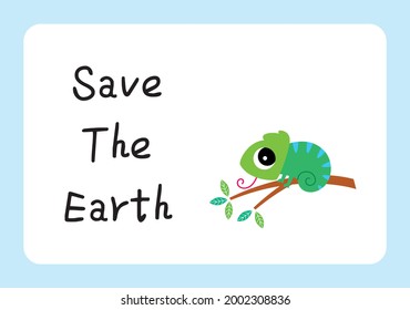lindo camaleón salvar el vector del afiche de la tierra