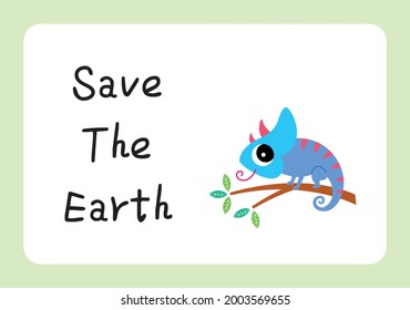 cute chameleon save the earth poster vector