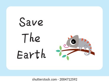 cute chameleon save the earth poster vector