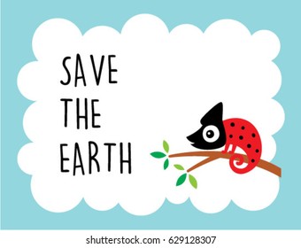 cute chameleon save the earth poster vector