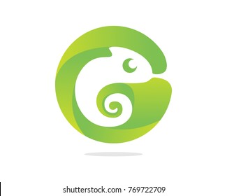 Cute Chameleon Sign Letter G Icon Logo Circle