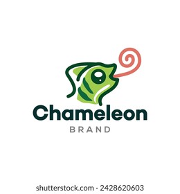 cute chameleon simple line icon logo vector design, modern logo pictogram design of reptile head mascot cartoon
