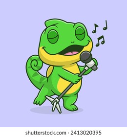 Cute Chameleon Singing with Microphone Cartoon Vector
Icon Illustration. Animal Music Icon Concept Isolated Premium
Vector. Flat Cartoon Style