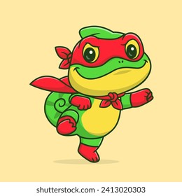 Cute Chameleon Super Hero Cartoon Vektorsymbol Illustration.
Animal Holiday Icon Konzept isolierter Premium Vektor. flach
Cartoon-Stil