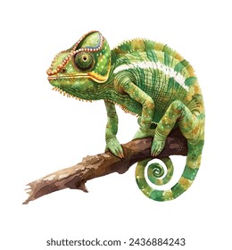 cute chameleon vector illustration in watercolour style