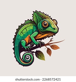 Cute Chameleon Vector Logo Icon Sports Mascot flat illustration