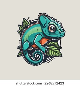 Cute Chameleon Vector Logo Icon Sports Mascot flat illustration