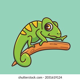 cute chameleon walk slowly. cartoon animal nature concept Isolated illustration. Flat Style suitable for Sticker Icon Design Premium Logo vector. Mascot Character