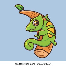 cute chameleon walking on the branch. cartoon animal nature concept Isolated illustration. Flat Style suitable for Sticker Icon Design Premium Logo vector. Mascot Character