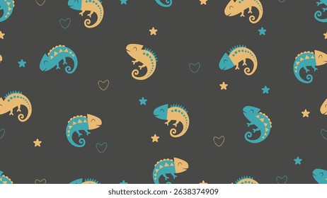 Cute chameleons seamless pattern background. Baby seamless pattern. Creative scandinavian kids texture for fabric, textile, wallpaper, apparel.