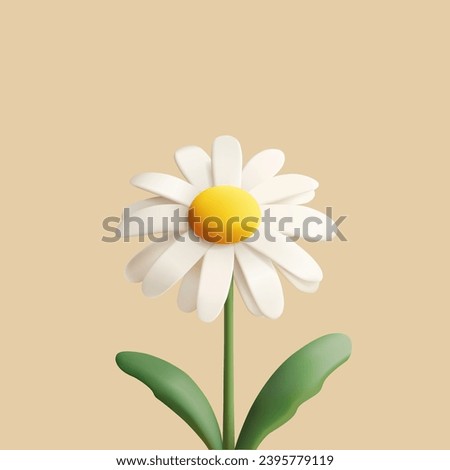Cute chamomile or daisy flower 3D illustration. Cartoon render style icon