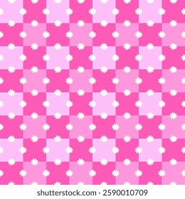 Cute chamomile on a hot pink bright background stylish and trend daisy pattern minimalist seamless vector pink style 90s repeat background	