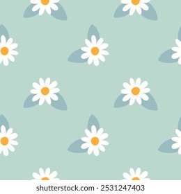 Camomila bonita em um fundo pastel de hortelã verde claro elegante e tendência daisy padrão minimalista vetor sem emenda
