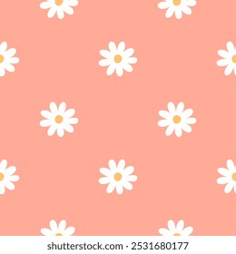 Camomila bonito em um pêssego cor de laranja pastel fundo elegante e tendência daisy padrão minimalista sem emenda vetor rosa estilo 90s repetir fundo	