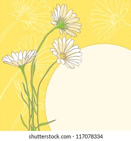 cute chamomiles on yellow background. vector illustration