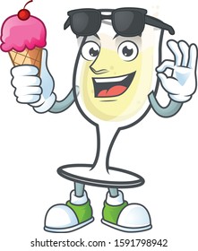 Cute champagne glass cartoon character with ice cream