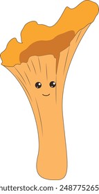 Cute chanterelle mushroom character, smiling character, emotions of happiness