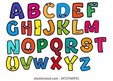 cute character alphabet abc english letters kids primary education clipart set