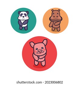 Cute Character Animal Mascot Panda, hippopotamus, pig