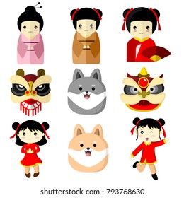 Cute Character Asian Culture Vector Illustration Graphic