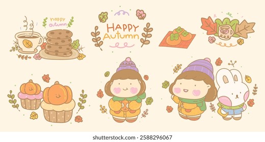 Cute Character in Autumn Set 