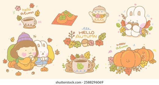Cute Character in Autumn Set 