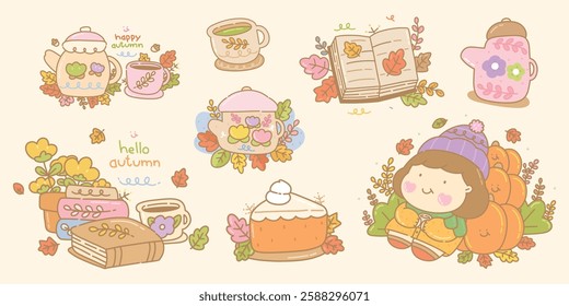 Cute Character in Autumn Set 