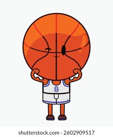 Cute character basketball ball cartoon strong pose design. funny basketball vector, illustration basketball character can use to sticker