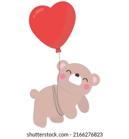 Cute character bear with balloon heart shape.