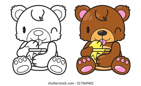 cute character bear enjoy eating honey and black line, vector illustration