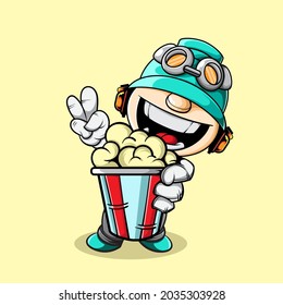 CUTE CHARACTER WITH BIG POPCORN.eps