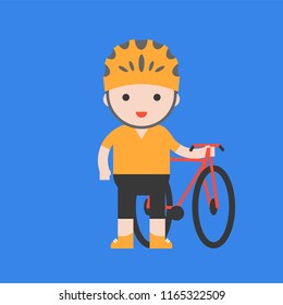 cute character biker and bicycle, flat design