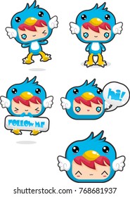 Cute character in blue bird costume