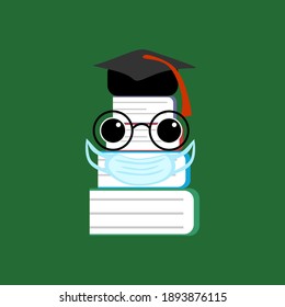 cute character book with mask - covid-19 education icon - corona virus icon