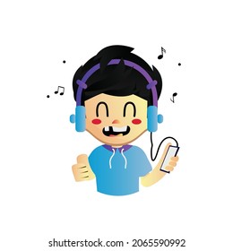 Cute character boy listening music