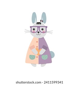 Cute Character bunny with a heart for your disign: Valentine's day, mothers Day, weddings card. Vector illustration. Love concept in cartoon style.