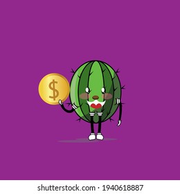 cute character cactus with gold coin