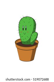 Cute character cactus. Cactus with a smile and cheeks. Cactus in a pot