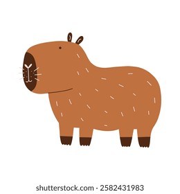 Cute Character Capybara. Capibara Mascot Kawaii. Hand Drawn Flat Vector Illustration