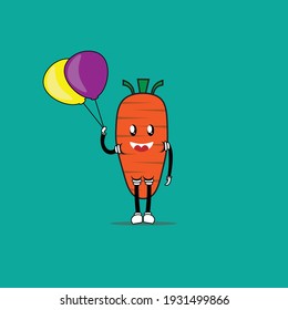 cute character carrot with balloons