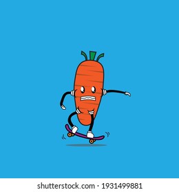 cute character carrot playing skateboard