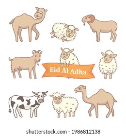 cute character cartoon animal collecton vector design for qurban eid al adha