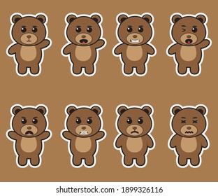 Cute Character Cartoon of Bear in different emotions and poses. Good for icon, logo, label, sticker, clipart.