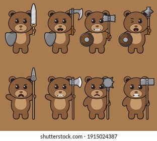 Cute Character Cartoon of Bear Knight. Good for icon, logo, label, sticker, clipart.