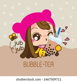 Cute Character Cartoon, The Bubble Tea, Pearl milk tea and popular drink vector, illustration 