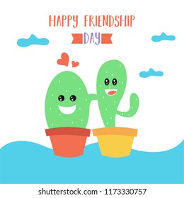 Cute character cartoon cactus in a pot with happy face. Can be used for kids shirt print, birthday cards, greeting, invitations or sticker. Vector illustration