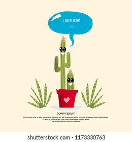 Cute character cartoon cactus in a pot with happy face. Can be used for kids shirt print, birthday cards, greeting, invitations or sticker. Vector illustration