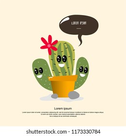 Cute character cartoon cactus in a pot with happy face. Can be used for kids shirt print, birthday cards, greeting, invitations or sticker. Vector illustration